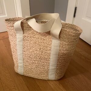 JCrew Woven Tote Bag with Ribbon Straps